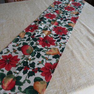 Christmas Poinsettias and Fruit Print Table Runner Homespun Style